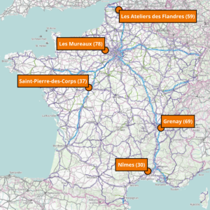 Carte des 5 sites de maintenance de RAMFER à travers la France